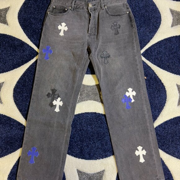 Chrome Hearts Black Levis Jeans With Blue and White Patches Size 34 - Picture 1 of 4